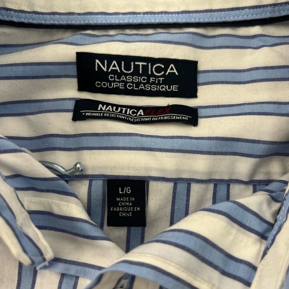 Nautica White and Blue Striped Button Down Shirt - Picture 2 of 11